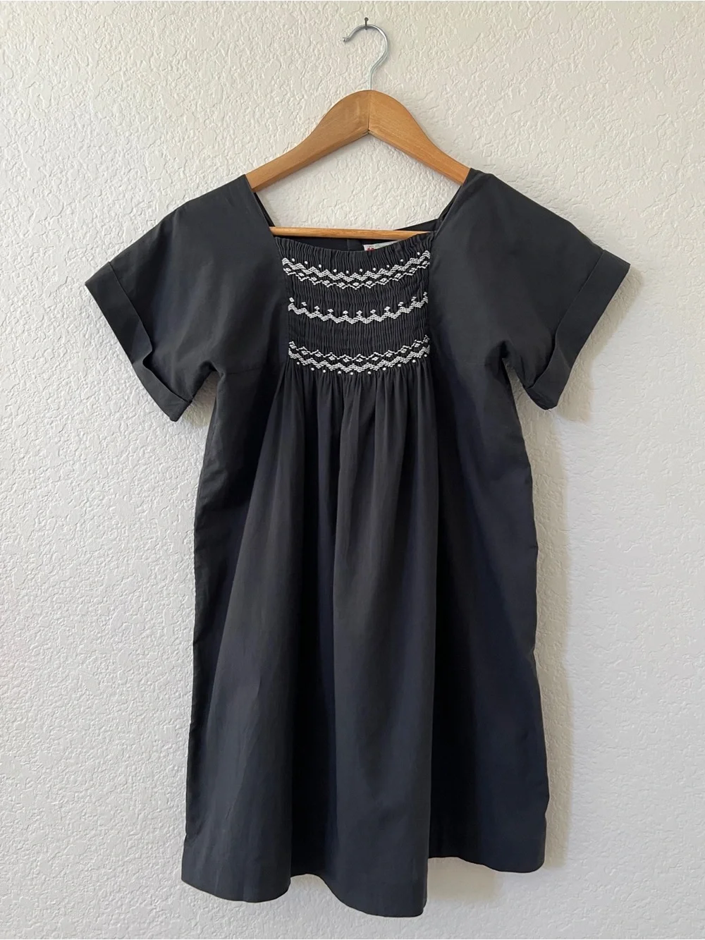 Bonpoint Paysanne Dress Girls 10Y Black Smocked Embroidered Lightweight Cotton
